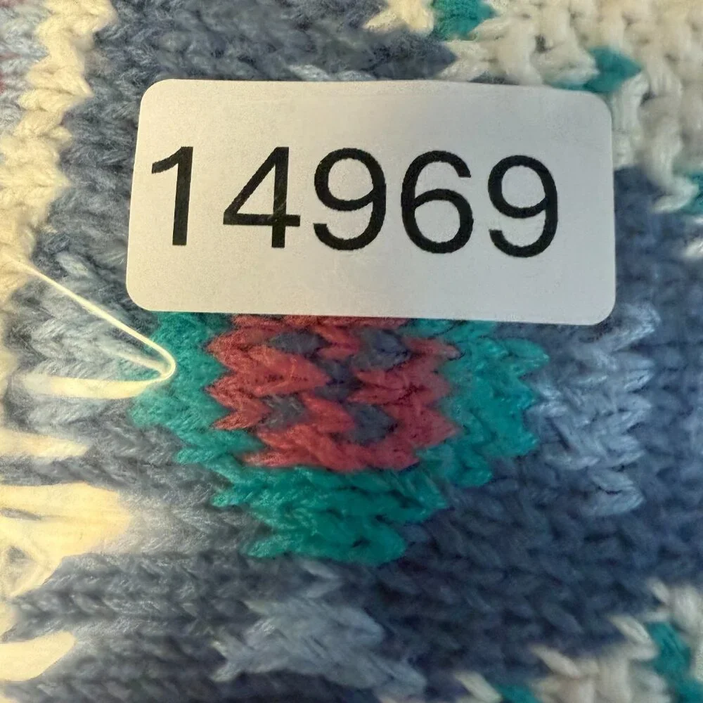 Orvis Sweater Mens Medium Cream Multicolor Geometric Aztec Crewneck Hand Knitted - Picture 9 of 9